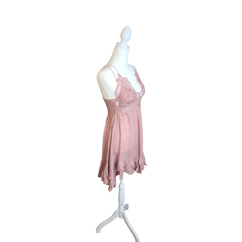 Free People Intimately Lace & Ruffle Mini Dress Rose Pink S - Picture 3 of 7